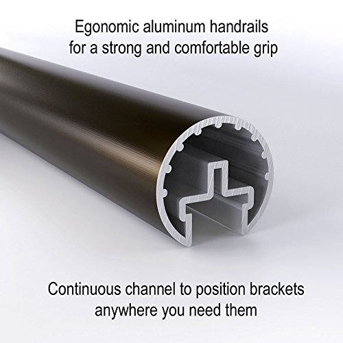 Promenaid 2 Ft. Handrail - Complete Indoor/Outdoor Hand Rail Kit For Steps - Architectural Bronze Anodized Aluminum With 2 Antique Brass Wall Brackets + Flush Endcaps, 1.6" Round #TOP1