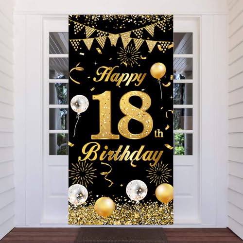 Banner per il 18°compleanno nero oro porta sfondo tessutodecorazione fête striscione per tavolo parete