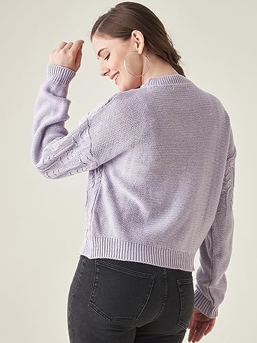 Image of Modeve Self Design Round Neck Casual Women Crop Top Sweater||Winterwear||