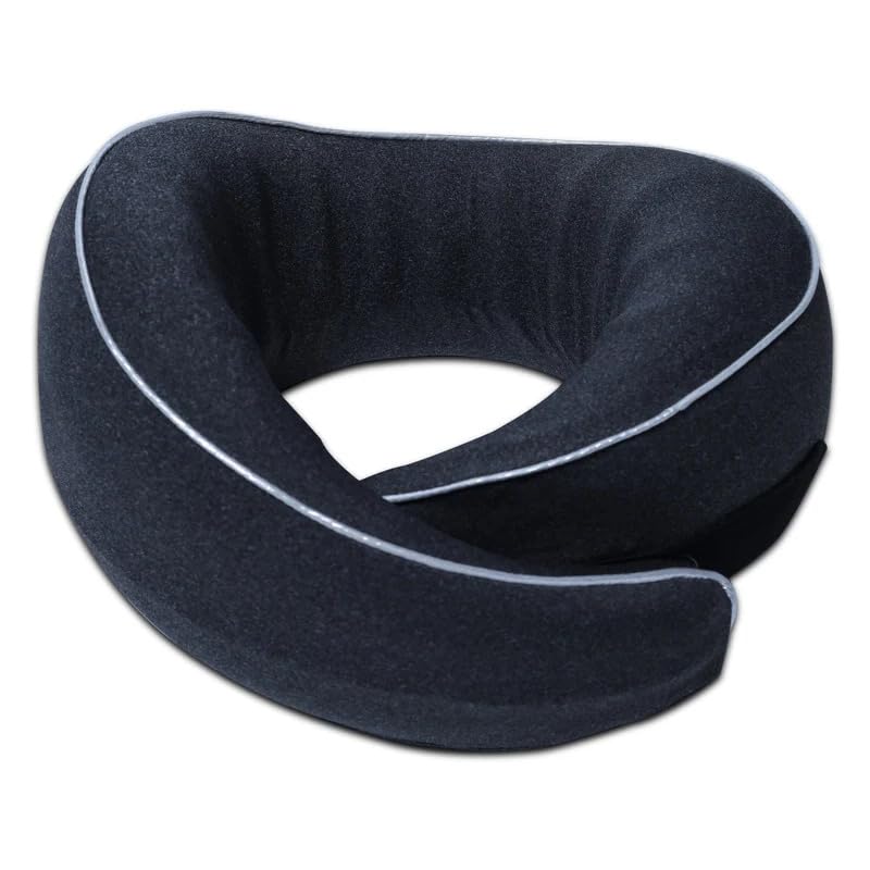 Image of Neodrift 'TravelNeck 360' (Set of 1) | (Color - Black) Travel Neck Pillow with Memory Foam Head Support for Airplane, Car, Train, Bus, and Home Use Ultimate Comfort Velvet Cushion Travel Pillow