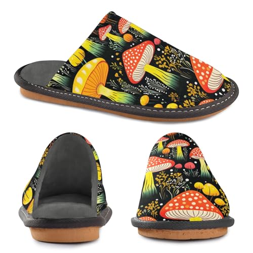 Orange Mushroom Fuzzy Slippers Soft Home Bedroom Slippers for Women Men House Shoes4