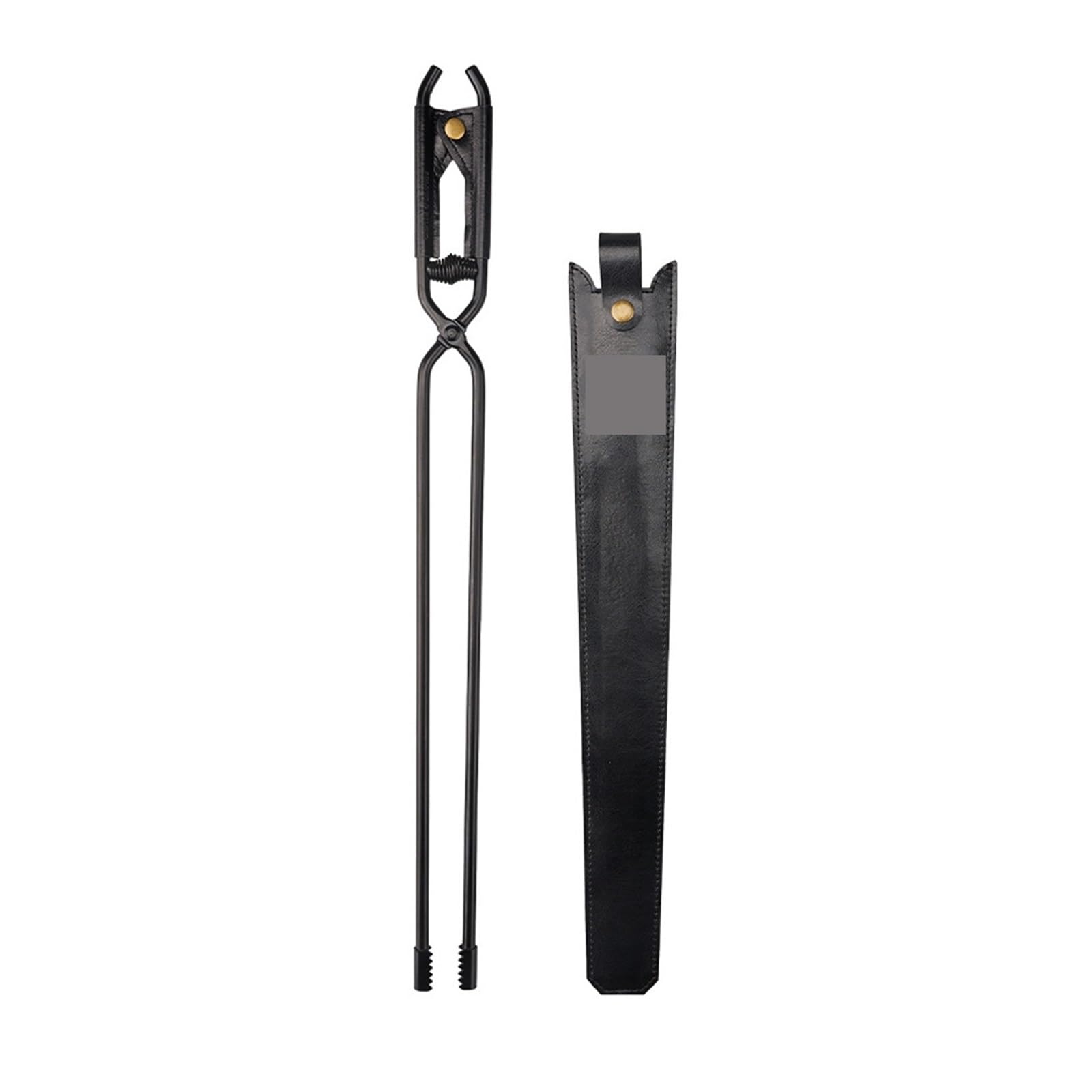 Fire Tongs Thickened Fire Tongs with Leather Cover Barbecue Burning Carbon Steel Bonfire Firewood(Black Big)