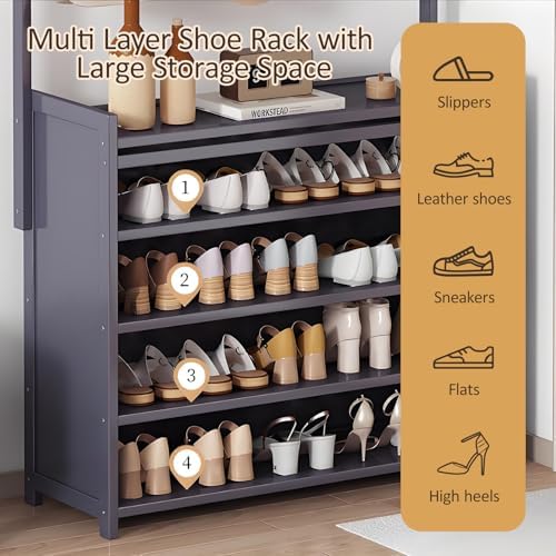 Freestanding Entryway Organizer with Coat Hooks, Shoe Rack, and Open Countertop - Perfect for Mudroom, Hallway, and Foyer Storage Solutions