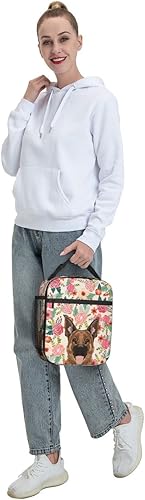 Miniatura 8 de wzialfpo Bolsa de almuerzo portátil con diseño de flores de pastor alemán de moda para niños y niñas, bolsa de almuerzo suave, bolsa térmica gruesa