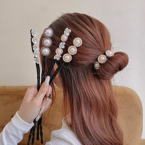 Vimeka Fashion Deft Bun Hair Bun Maker, Pearls Hair Pins Acrylic Resin Hair Barrettes, Hollow Geometric Hair Clip Hairpins for Women Girls and Ladies Head wear Styling Tools