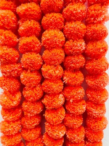 Image of SPHINX Artificial Marigold Fluffy Flowers Garlands for Decoration - Pack of 5 (Dark Orange)