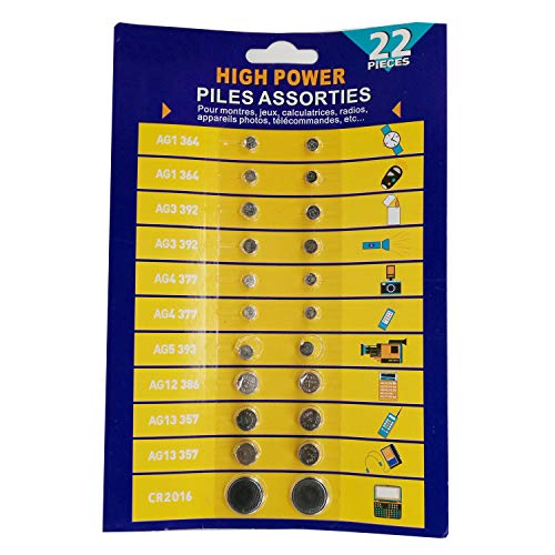 Cotchear 22pcs Alkaline Cell Batteries Assorted AG1/LR621 AG3/LR41 AG4/LR626 AG5/LR754 AG12/LR43 AG13/LR44 CR2016 Coin Batteries Set 0% Mercury