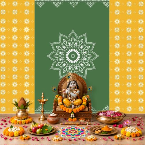 Image of Party Propz Traditional Backdrop Decoration Cloth - 1Pc Ganpati Decoration Setup for Home, Backdrop Cloth Decorations for Pooja, Varamahalakshmi Decorative Items, Krishna Janmashtami, Annaprasana