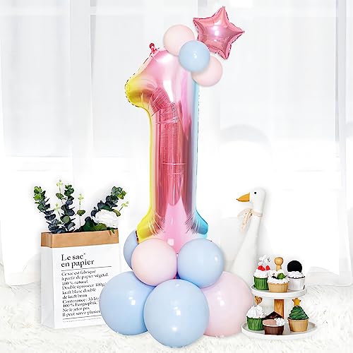 Image of 40 Inch Giant Rainbow Number 1 Balloons, Birthday Balloons, Helium Mylar Foil Big Number Balloons for Birthday Party Decorations, Kids' Birthday Anniversary Party Baby Shower Unicorn Parties