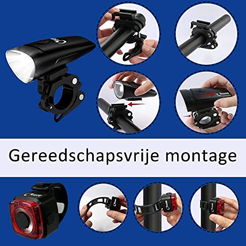 Oture Éclairage Vélo Étanche, LED Ensemble D'éclairage de Vélo, IPX5 Étanche et Super Lumineux Phares de Vélo Avant et Arriere, Eclairage Avant pour Velo Rechargeable USB avec 2 Modes D'éclairage - Image 7