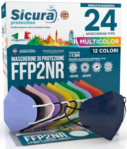 24 Mascherine FFP2 certificate CE colorate Made in Italy BFE