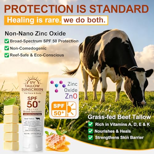 Beef Tallow Reef Safe Sunscreen SPF 50 for Face, Natural Grass-Fed Beef Tallow,Mineral Non-Nano Zinc Oxide Sunblock,Moisturizing Mineral Sunblock for Summer Outdoor Sports Beach Daily Use,85g — view 4