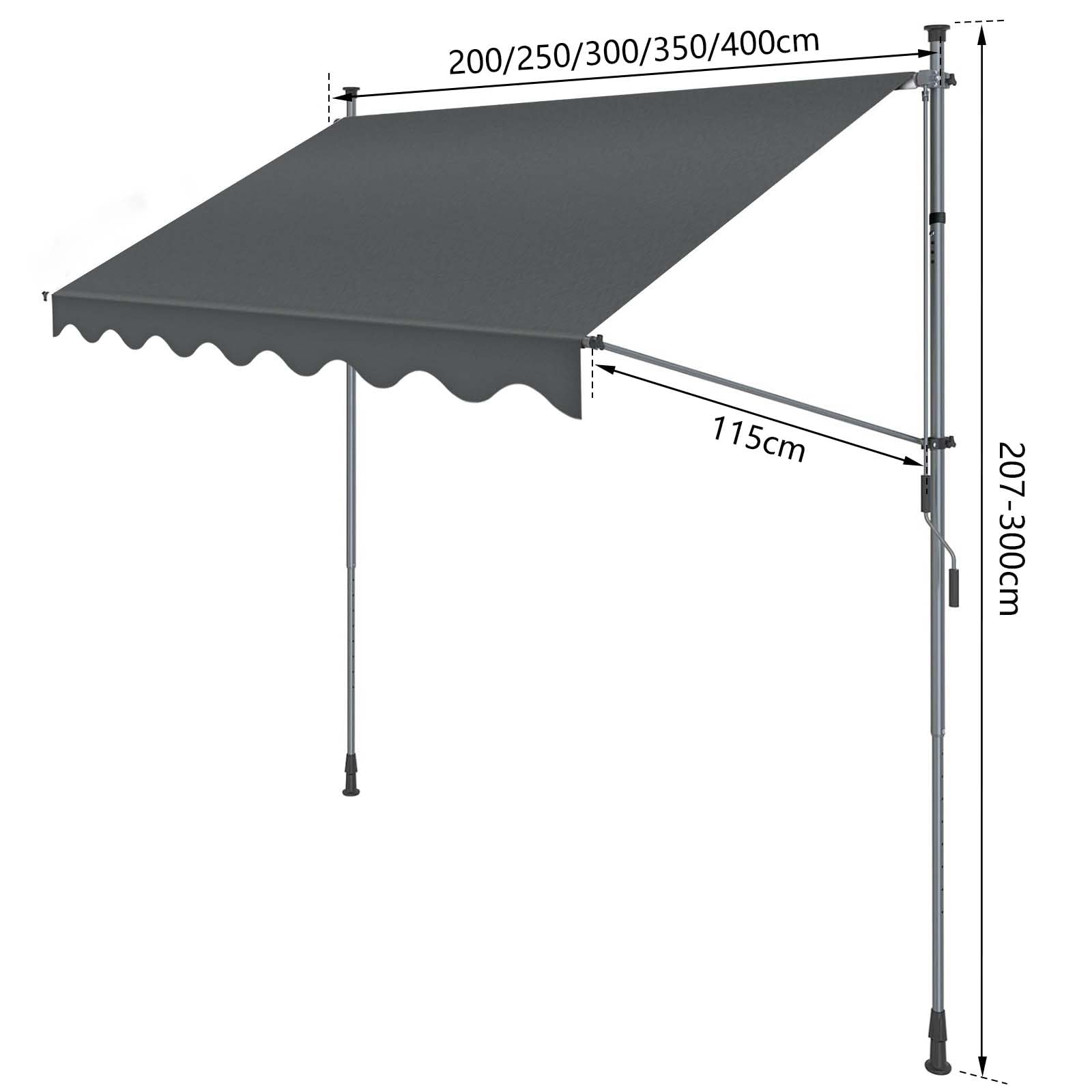 SUNNY GUARD Toldo Manual Retráctil 200cm, Toldo de Exterior de Manivela Regulable en Altura para Balcón Jardín Terraza, Antracita