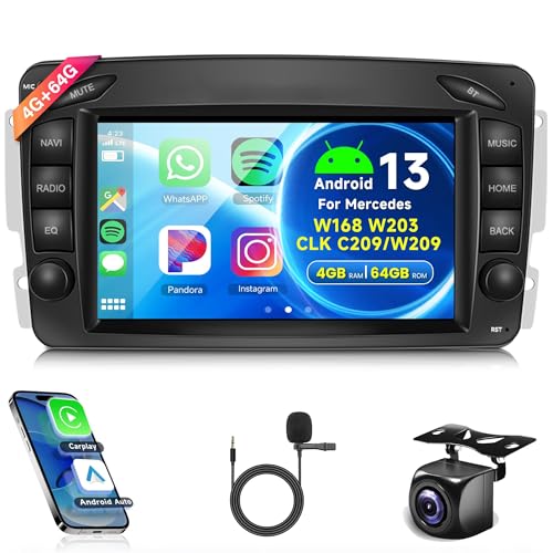 4G+64G Android Car Radio for Mercedes Benz W168 W203 CLK C209/W209 SLK/W170 W463 Viano Vito Vaneo Wireless Carplay Android Auto 7'' Touch Screen Bluetooth GPS Mirror Link WIFI FM RDS Backup Camera