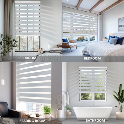 Image of Motorized Zebra Blinds Custom Size Smart Dual Layer Shades for Windows with Remote | Assembled in USA | Electric Day and Night Privacy Light Filtering Rechargeable Quiet Motor Window Shades