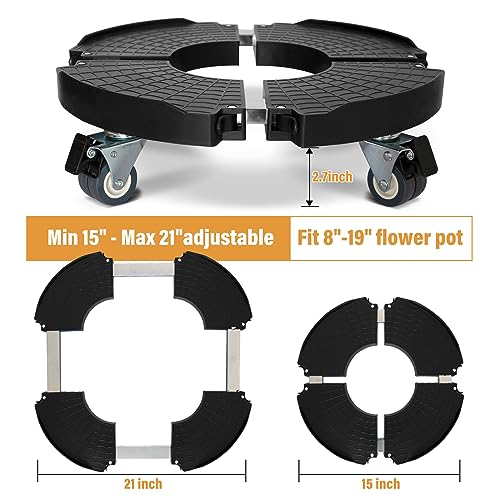Dofimate 2 Pack Rolling Plant Stand With Wheels,15-21’’Adjustable Heavy Duty Plant Caddy With Wheels For Indoor Outdoor Planter Dolly Lockable #TOP2
