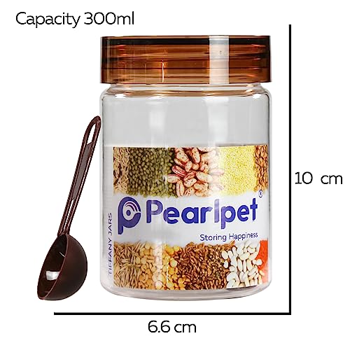 Image of PEARLPET Plastic Containers for Kitchen Storage | Plastic Container Set with Spoon | BPA-Free, Stackable Jars | Brown, 300 ML (Set of 3)