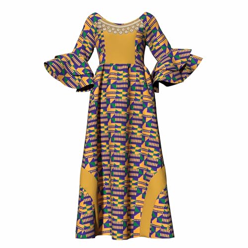 Image of iooiooi Womens African Print Party Maxi Dress Tradition Dashiki Ankara Long Dress & Headwrap