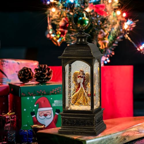 Linterna de nieve de Ángel para centro de mesa navideño con brillo USB 8