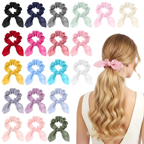 DOPENSPI 16 Pack Bow Hair Scrunchies for Women Girls Elastic Hairs Ties Cute Bunny Ears Silk Scrunchies Bow Scrunchie Ropes Ponytail Holder Hairs Accessories