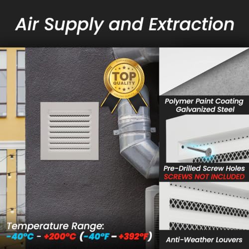 Image of Repa Market 8 x 8 Inch (Duct Opening Size) White Galvanized Steel Gable Vent - Shed Vents with Screen - Square Wall Vent - Outside Vent Covers for House - Ceiling Air Vent Covers - Return Air Vent