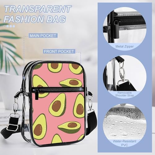 Falling Avocado Clear Crossbody Bag Stadium Bag Adjustable Side Shoulder Bags Messenger Bag with 2 Compartments4