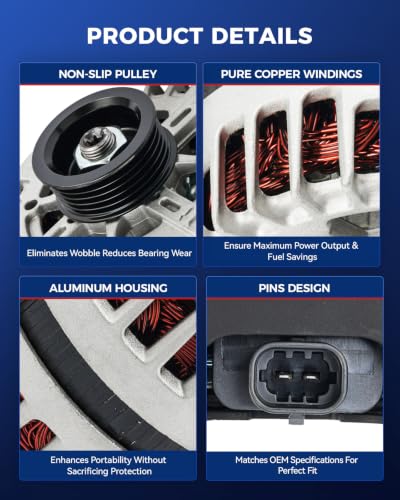 Image of KAX Alternator Compatible with 2012-2017 Verano, 2012-2015 Chevy Captiva Sport, 2011 LaCrosse,High Output Alternators Automotive Replacement for 11652N 12V 130Amp CW 5-Groove Pulley