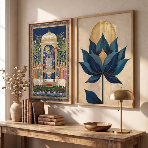 Image of HOTHOUSE Madhubani Art Wall Painting Traditional Home Decoration With Frame For Living Room Bed Room Hotel Wall Decor Digital Reprint Set of 2 (14X20 inch)