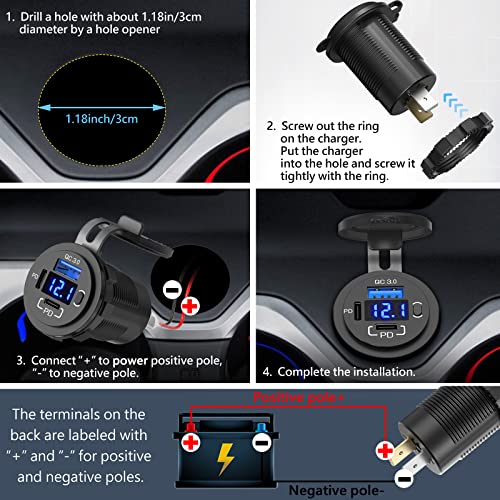 12V Usb Charger Socket Ouffun Dual 30W Pd3.0 Usb C Port And 18W Qc3.0 12 Volt Usb Outlet With Voltmeter And Power Switch, Waterproof Cigarette Lighter Replacement Diy Kit For Car Marine Truck Rv, Etc. #TOP6