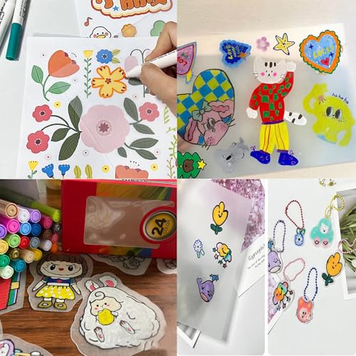 25 Stück A4 Schrumpffolien Schrumpffolie Durchscheinend Nachfüllset Schrumpffolie Zum Bemalen Schrumpfende Plastikfolien zum Basteln Schrumpffolienplatten Matt-Dicke 0.3mm