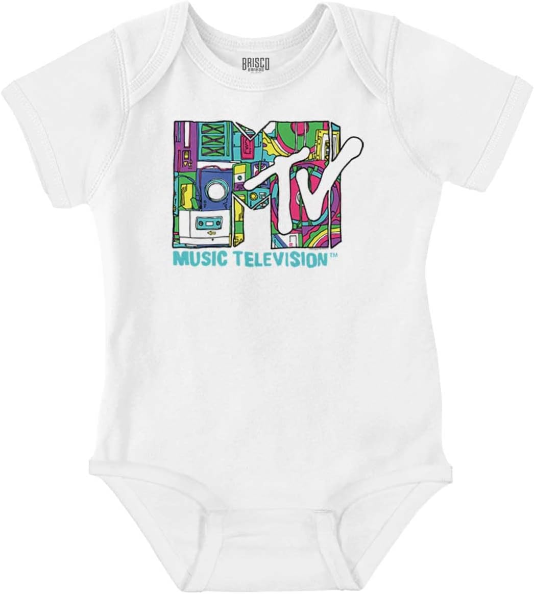 Brisco Brands Retro 80s MTV Music Technology Logo Baby Romper Boys or Girls