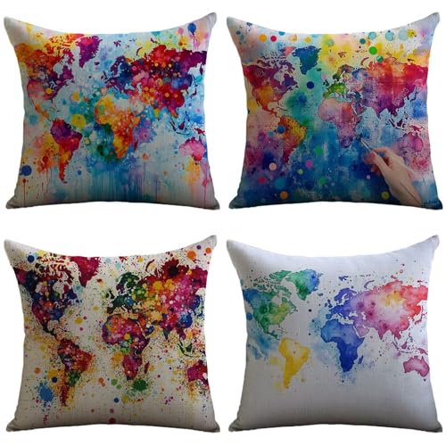 Cuscini Esterno Colorato Federe Cuscini Divano 70x70cm Cuscino Divano Mappa Velluto Copricuscini Decorativi Doppia Faccia Stampa Fodera per Cuscino per Sedia Camera Letto Esterni Giardino JL-303