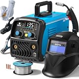 SEESII 135A MIG Welder Kit - Gasless Flux Core, Lift TIG, Stick 3-in-1 Welding Machine with Auto-Darkening Helmet & Gloves, 110V Portable IGBT Inverter Welder with Smart Digital Display