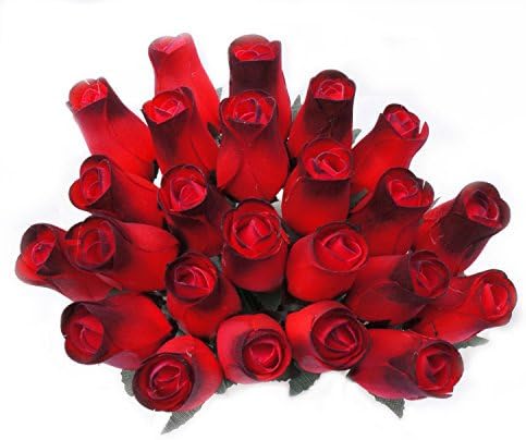 24 Beautiful Handmade Wooden Roses - Red with Black Tips