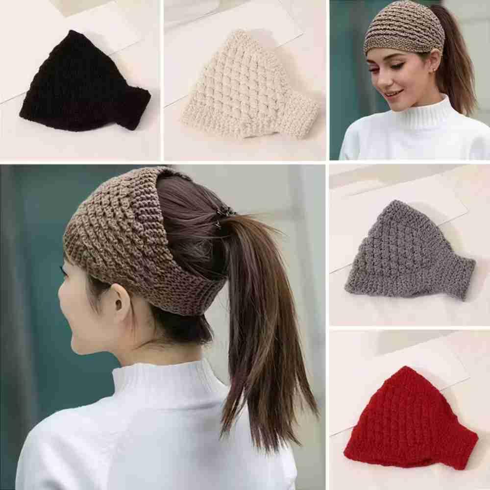 Winter Fashion Wool Knitted Fuzzy Lined Head Wrap Headband Ear Warmer Hat Neck Warmer Scarf One, Cold Weather Hair Accessory for Women, Random Colour,1 Pc.