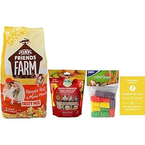 Tiny Friends Farm Reggie Rat & Mimi Mouse Tasty Mix Food (2 Lbs) and Simple Rewards Treats (3 Ounces) – Plus Chews and Fun Animal Facts Booklet Bundle