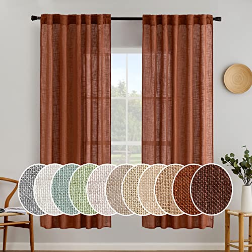 MIULEE Burnt Orange Curtains 72 Inch Length for Bedroom Living Room, Soft Textured Window Drapes Terracotta Rust Boho Fall Decor Semi Sheer Light Filtering Back Tab Rod Pocket Modern, 2 Panels