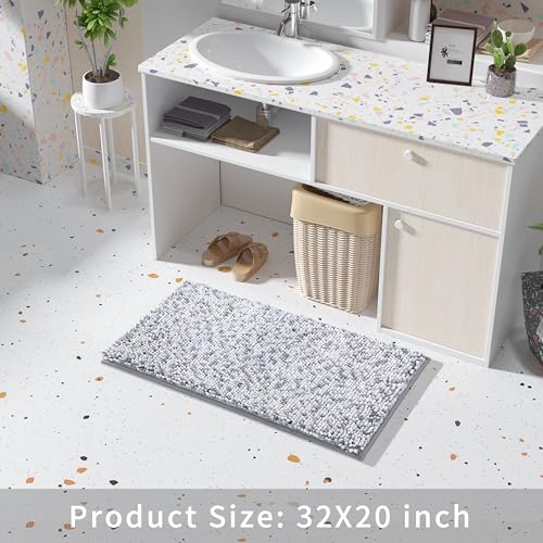 Image of Yimobra Bath Mats for Bathroom Non Slip, 31.5x20, Extra Soft Chenille Bathroom Rugs, Fluffy Plush Luxury Shower Mat Outside, Water Absorbent, Machine Washable, Sink and Tub, Light Grey & Dark Grey