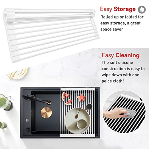 MERRYBOX Roll Up Dish Drying Rack, Silicone Wrapped Over The Sink Dish Rack Foldable Dish Drainer Anti-Slip Dish Racks for Kitchen Counter, Multipurpose Kitchen Sink Drying Rack, 18" x 13", White by MERRYBOX - Image 7