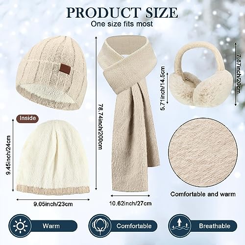 Sintege 5 Pieces Winter Beanie Hat Long Scarf Touchscreen Gloves Foldable Ear Muffs Socks Fleece Sets for Women Men4