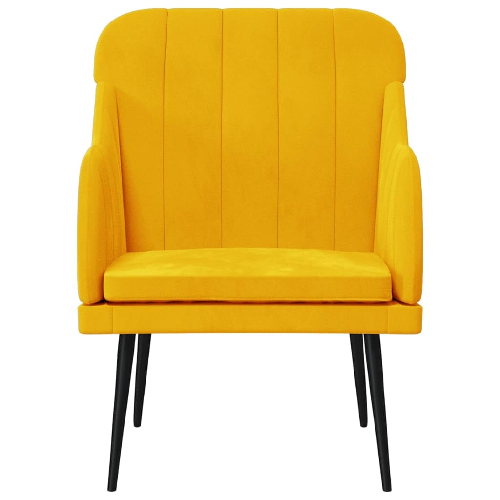 Poltrona gialla, 63 x 76 x 80 cm, in velluto con schienale e braccioli imbottiti, comoda poltrona con struttura in metallo per la stabilità, istruzioni di montaggio incluse (lingua italiana
