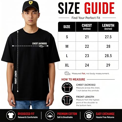 Image of Men's Cotton Oversized T-Shirt - Relaxed Fit Half Sleeve F1 Graphic Print Tee for Streetwear & Casual Outings - Black