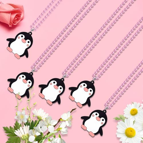 Image of 24 Pack Penguin Necklace Party Favors for Skating Themed Party, Birthday Goodie Bag Filler, Wedding, Engagement, Bridal Shower, Carnival,Photography Props, Home Decorations, pink