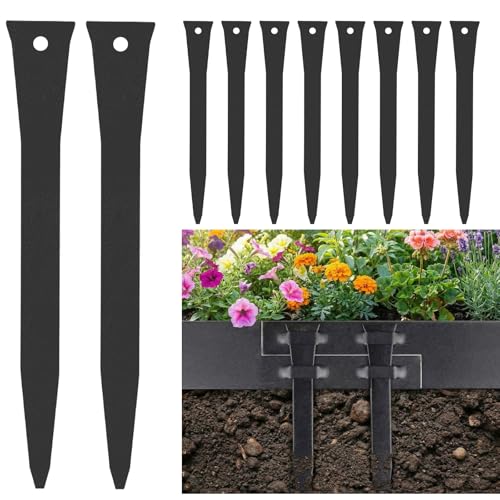 Otoolling 10 Pcs 12 Inch Metal Landscape Edging Stakes Galvanized Steel Garden Stakes Landscape Anchoring Spikes for Outdoor Terrace Grass Board Barrier Edging Coil Barrier Garden Lawn (Black)