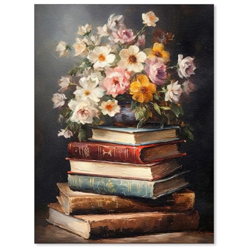 Floral Book Canvas Wall Art Botanical Flower Oil Painting Poster Vintage Antique Aesthetic Prints for Gallery Living Room Wall Decor 12X16 inch Unframed