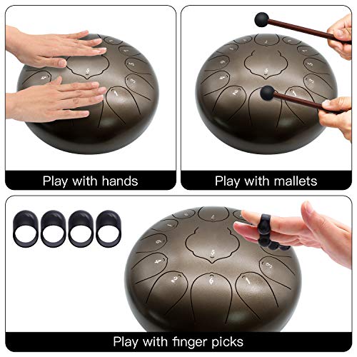 MTC 12 Inch Ethereal Drum 13 Note Steel Tongue Drum Percussion Instrument Lotus Hand Pan Drum with Drum Mallets Travel Bag,Applicable to Music Education, Yoga Meditation