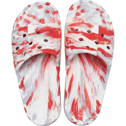Image of Crocs Unisex-Adult Synthetic Classic Marbled Slide Flm /WHI Slide - 9 UK (206879-884-M10W12) Flame /White
