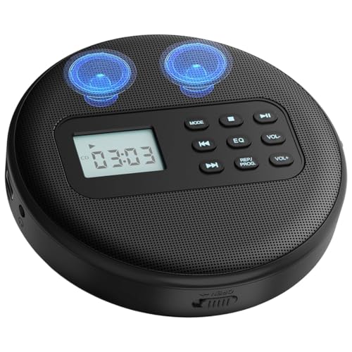 HWIREUIGT Reproductor de CD Portátil con Altavoces Recargable por USB MP3 Discman para Coche con Cable de Audio