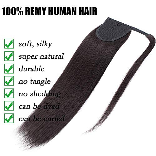 Elailite Ponytail Extension Human Hair Straight, Wrap Around Ponytail Real Remy Human Hair Extensions Clip in (22 Inches - Image 4