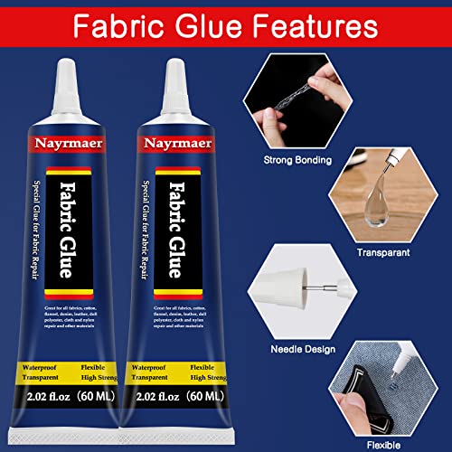 Fabric Glue, Permanent Clear Washable Clothing Glue for All Fabrics, Cotton, Flannel, Denim, Leather, Polyester, Doll Repair, 24 Hours Dry and Waterproof (Fabric Glue) 4 51XBhNcvoXL
